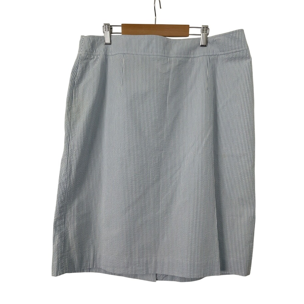 Brooks Brothers 346 Skirt 16 Blue White Seersucker Cotton Lined Classic Preppy